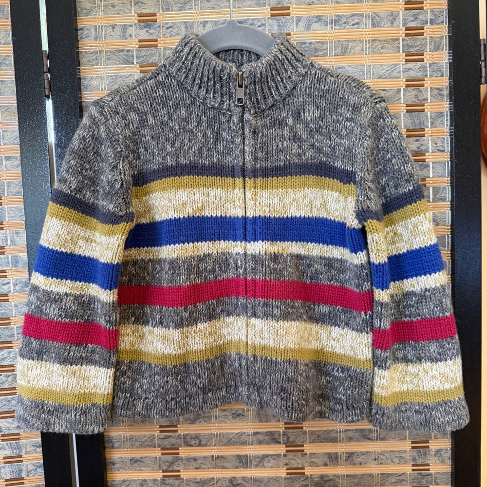 Tea Collection Nihon Stripe Cardigan Kids 18-24M Grey Multi Cotton Zip Sweater
